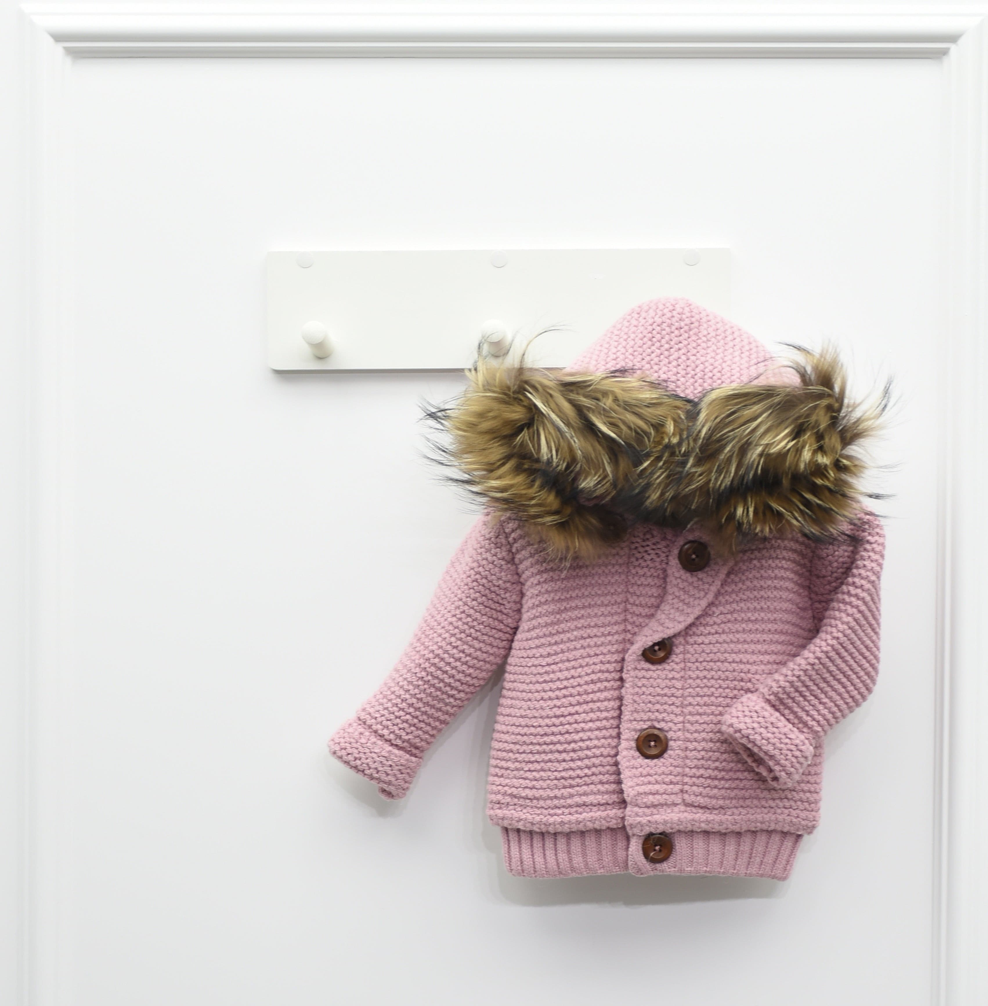 Baby cardigan with fur hood top