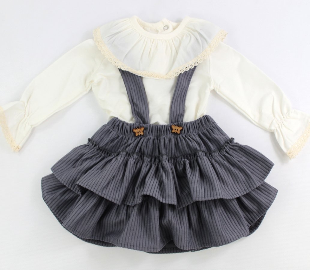 Mädchen Kleid mit Volants-Grau 3001.