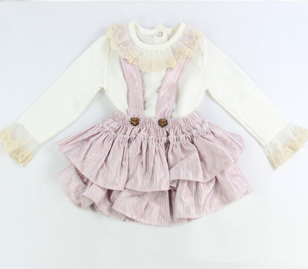 Baby Mädchen Kleid mit Volants-12-18 Monat (80-86) Beige und Rosa - 3004.