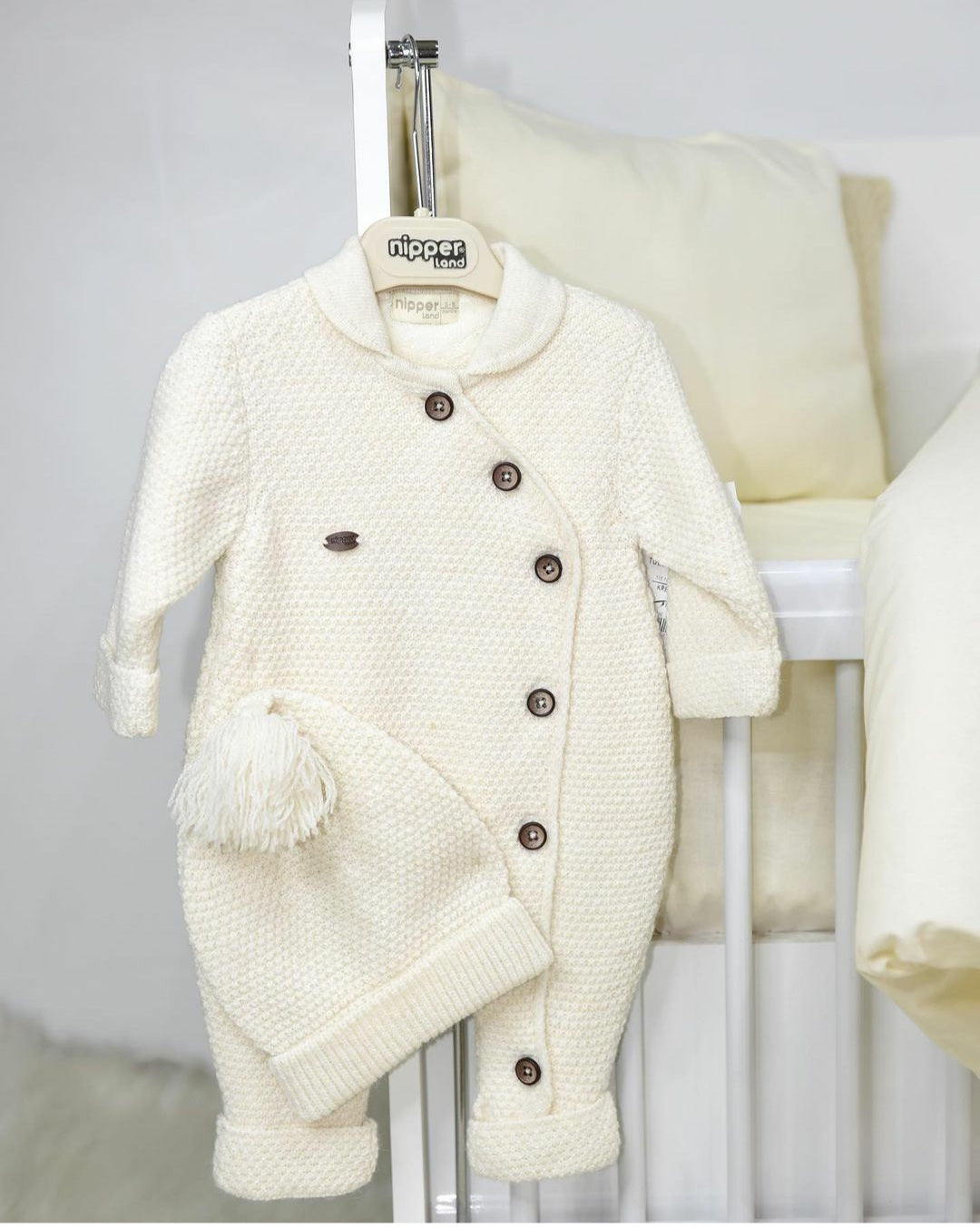 Nipperland baby girls and boys knitted overall with hat-6513