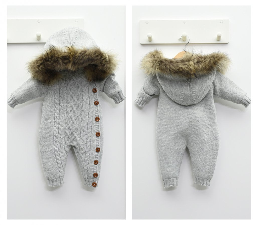 Baby boys and girls knitted overalls with hood - in various colors - 6821