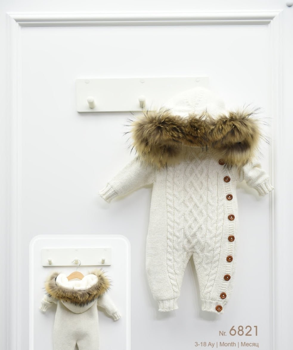 Baby boys and girls knitted overalls with hood - in various colors - 6821