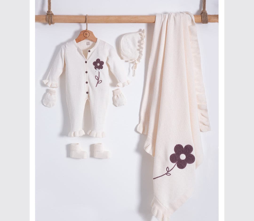 Nipperland newborn set 5 pieces with floral motif-Organic cotton-6995