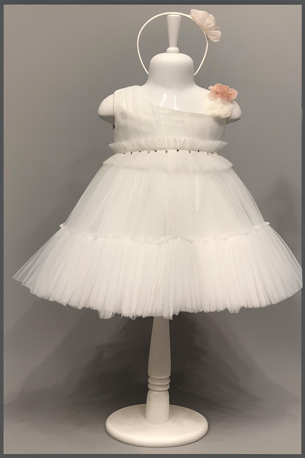 Tüllkleid mit Perlen 2 tlg. weiß 92 bis 116 Größe - 2241