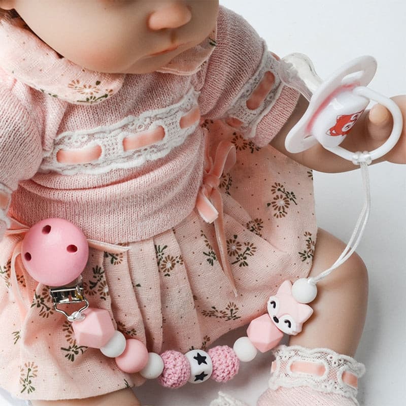 Chaîne de sucettes en silicone, chaîne de sucettes pour bébé en bois - bleu bébé 