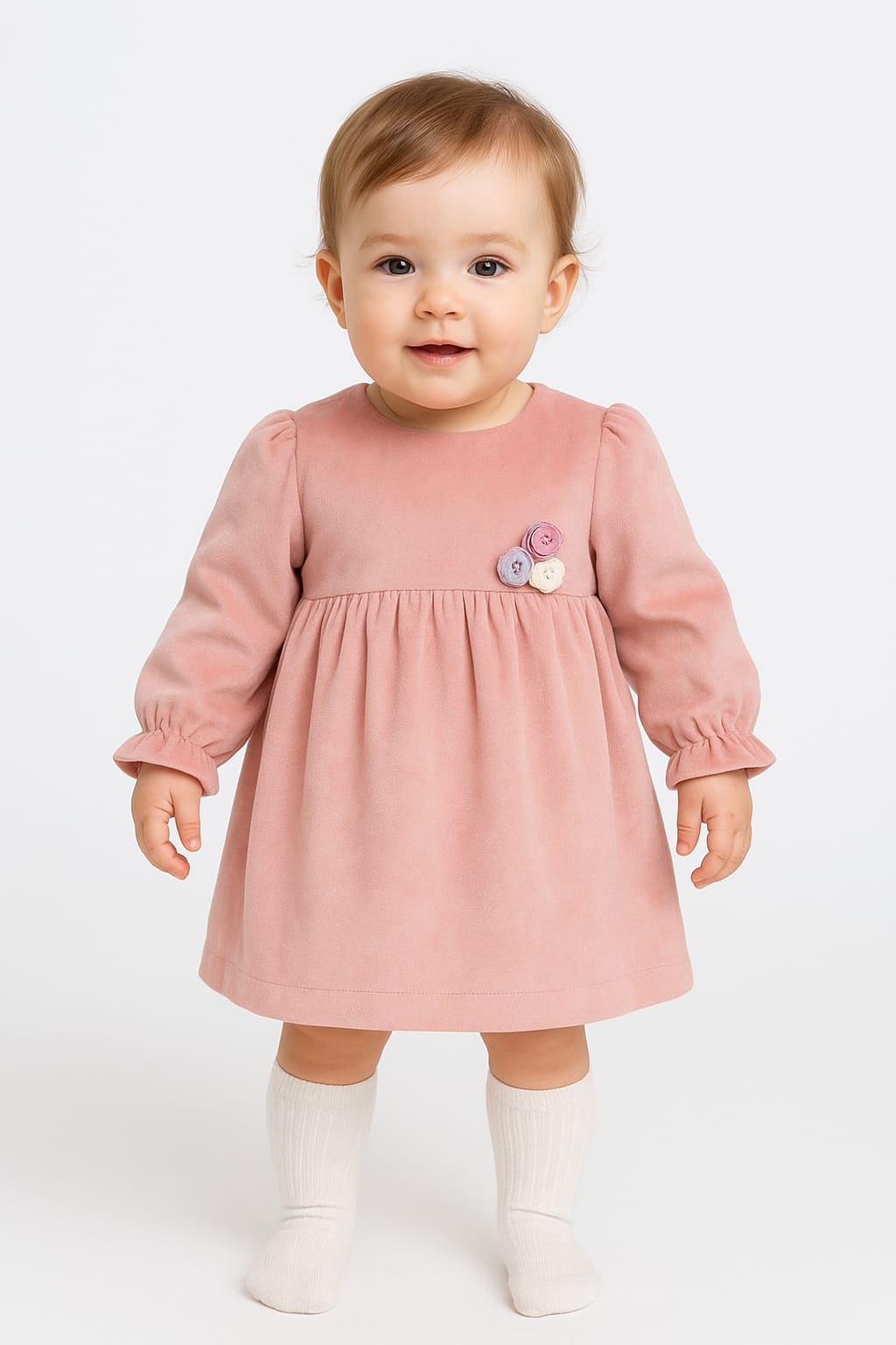 Robe bébé fille rose de velours velours 3280
