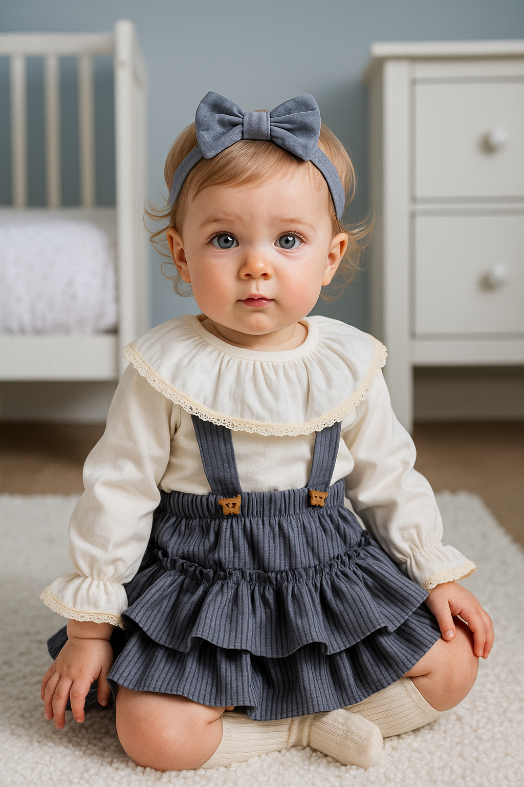 Girls' dress with flounces-gray 3001