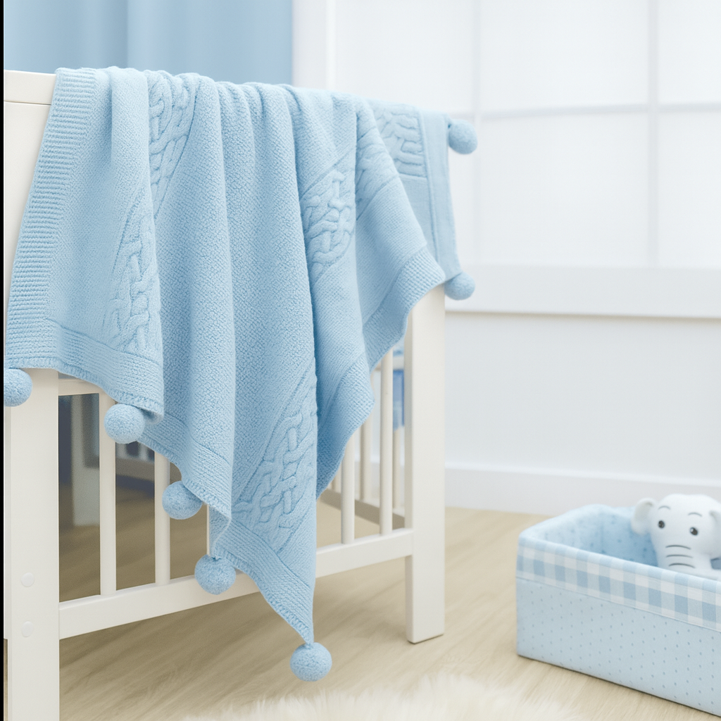 Nipperland baby blanket with pompom made of wool-6522