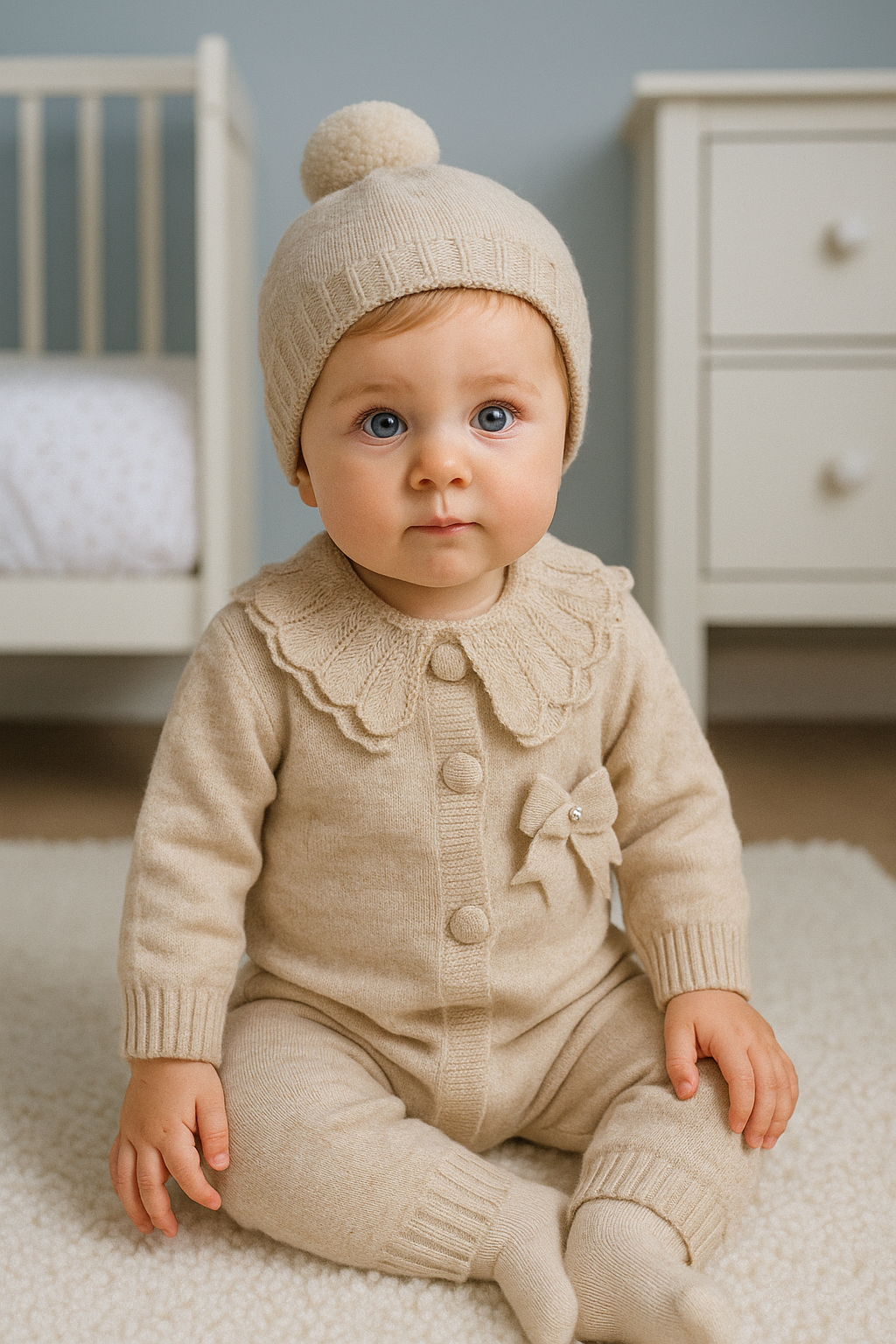 Nipperland salopette tricotée avec chapeau-beige-6508