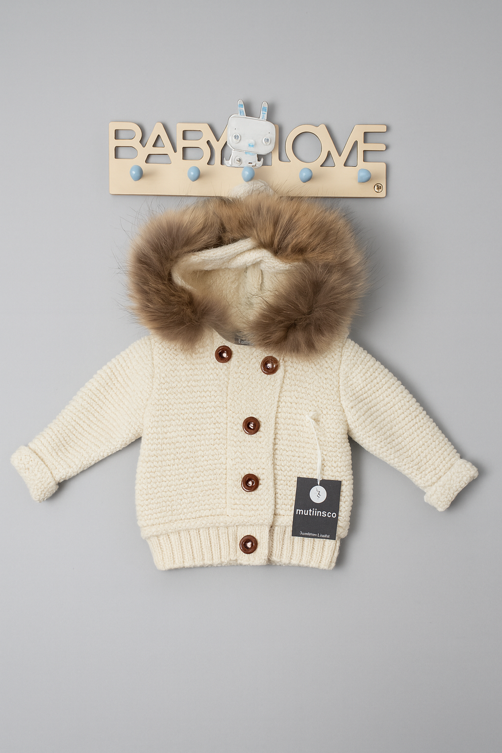 Muffinandco hooded fur collar cardigan