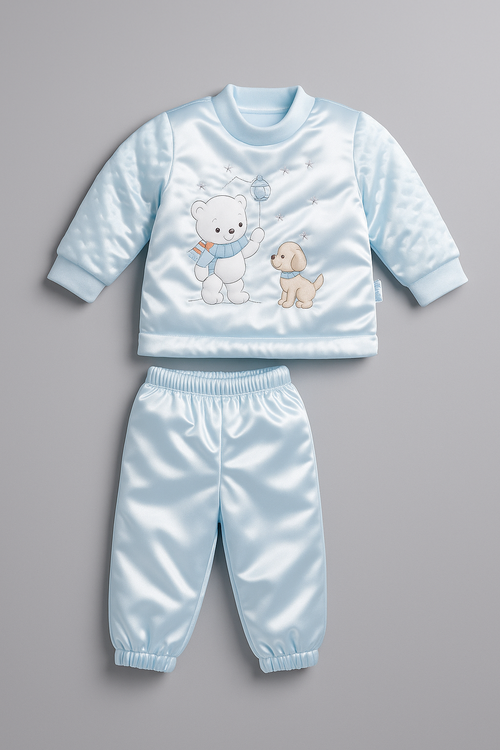Leisure set "bear and dog" 2 pieces. cream and light blue-12308
