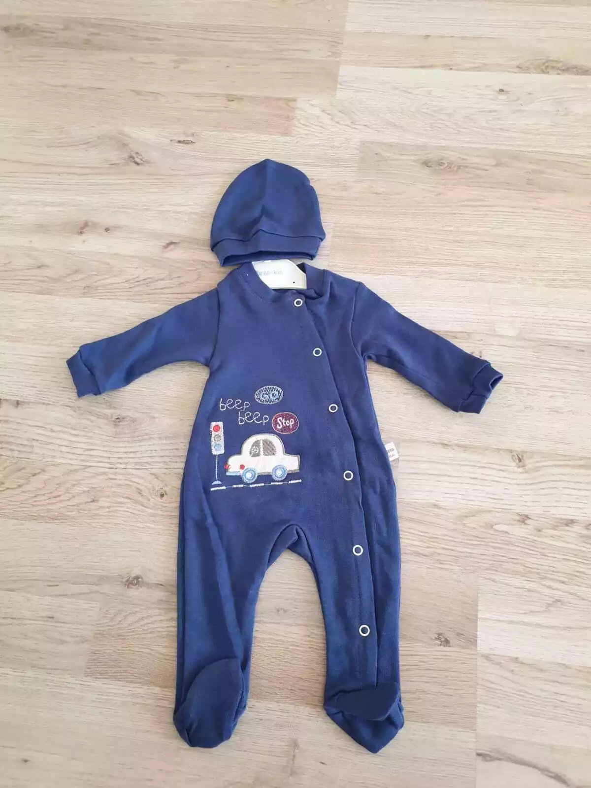 NEU Baby Strampler Schlafanzug mit Mütze zweiteiler für Jungen Gr. 62 68 74 80