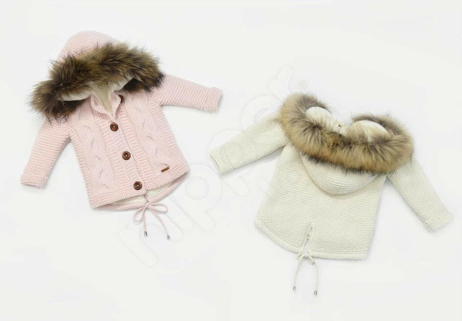Gefütterte Strickjacke mit Kapuzenfell für Mädchen und Junge -6600.