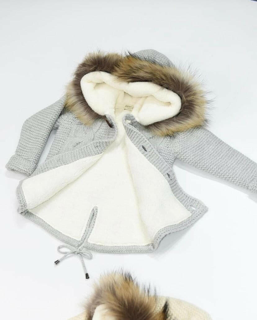 Gefütterte Strickjacke mit Kapuzenfell für Mädchen und Junge -6600.