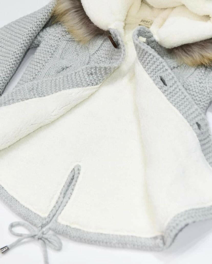 Gefütterte Strickjacke mit Kapuzenfell für Mädchen und Junge -6600.