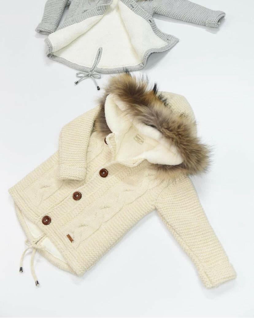 Gefütterte Strickjacke mit Kapuzenfell für Mädchen und Junge -6600.