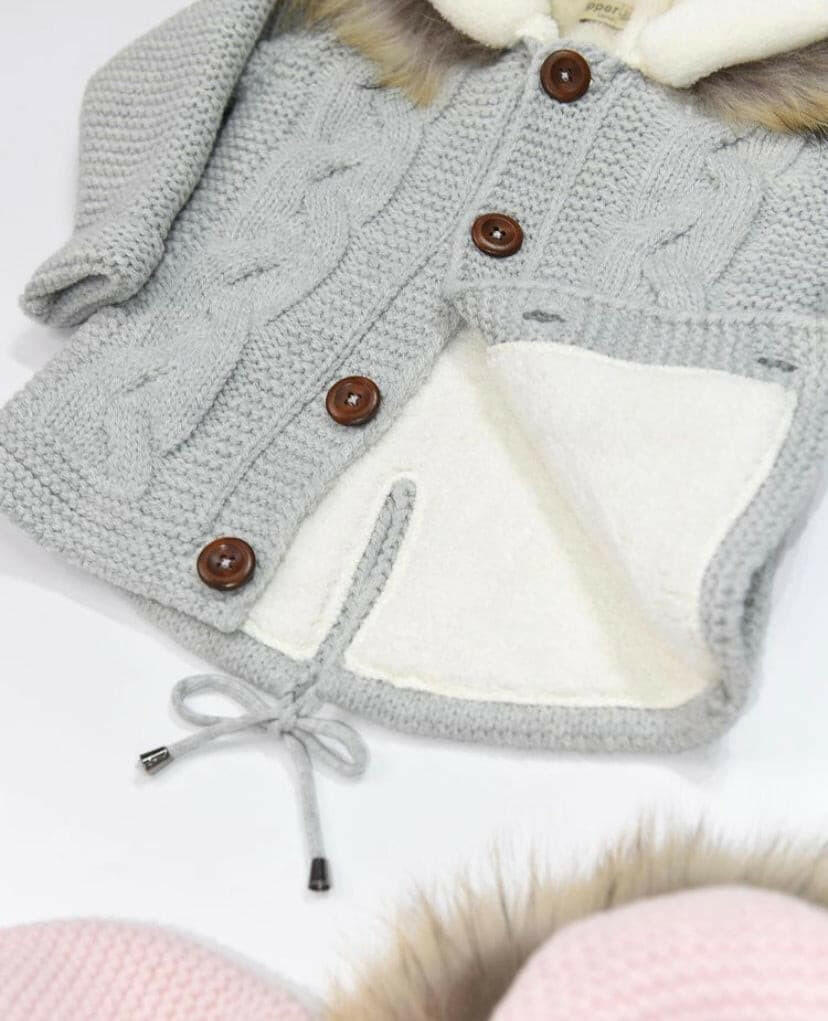 Gefütterte Strickjacke mit Kapuzenfell für Mädchen und Junge -6600.