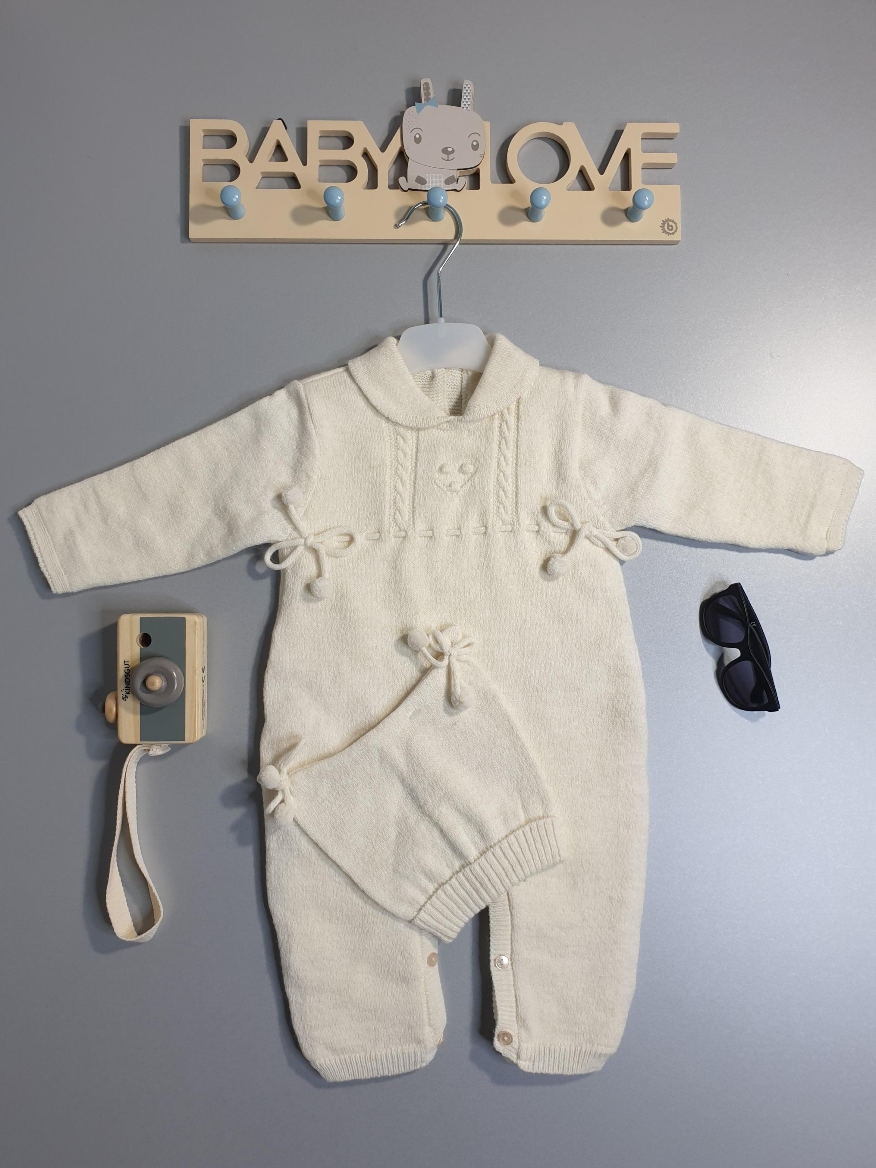 Nipper- Baby Strick-Overall mit Mütze-Creme-6103 muffinandco.