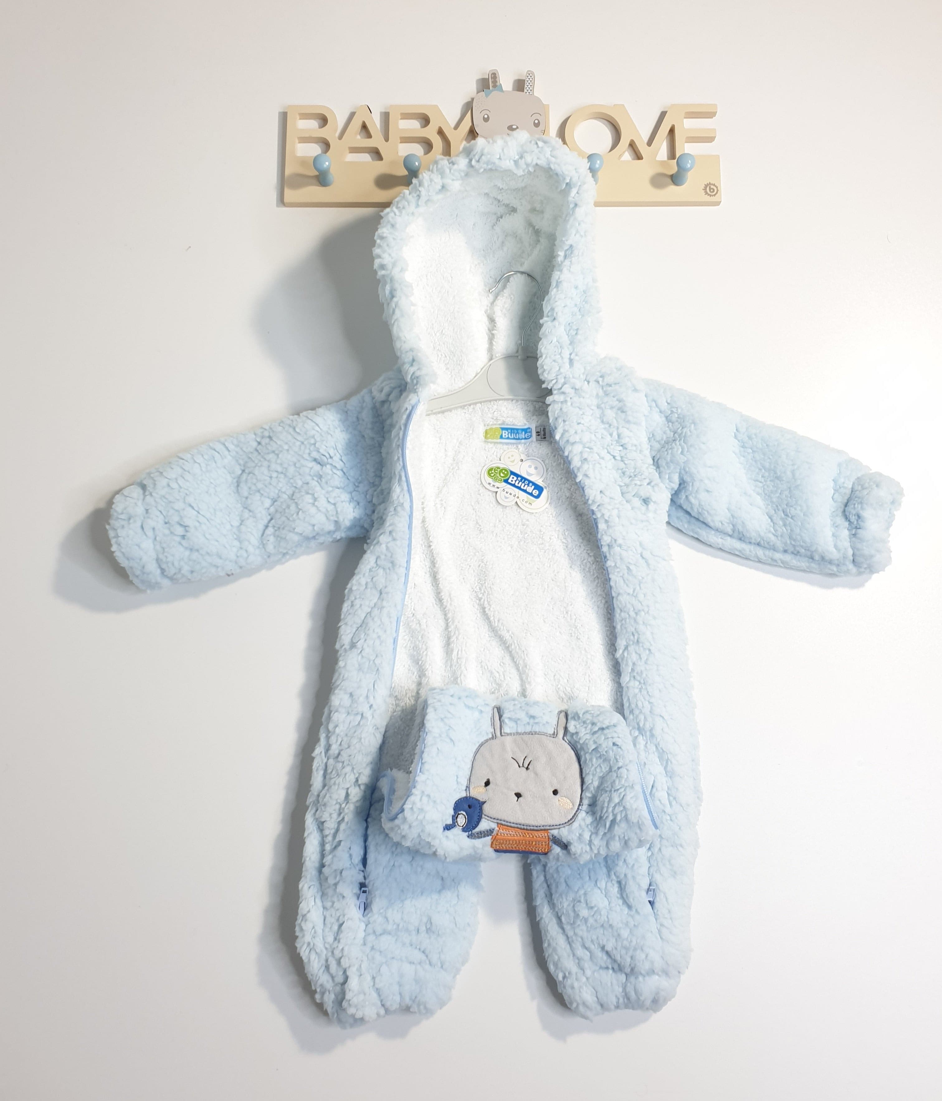 Plüschstrampler "Best Friends" mit Kapuze für Jungen hellblau-7211