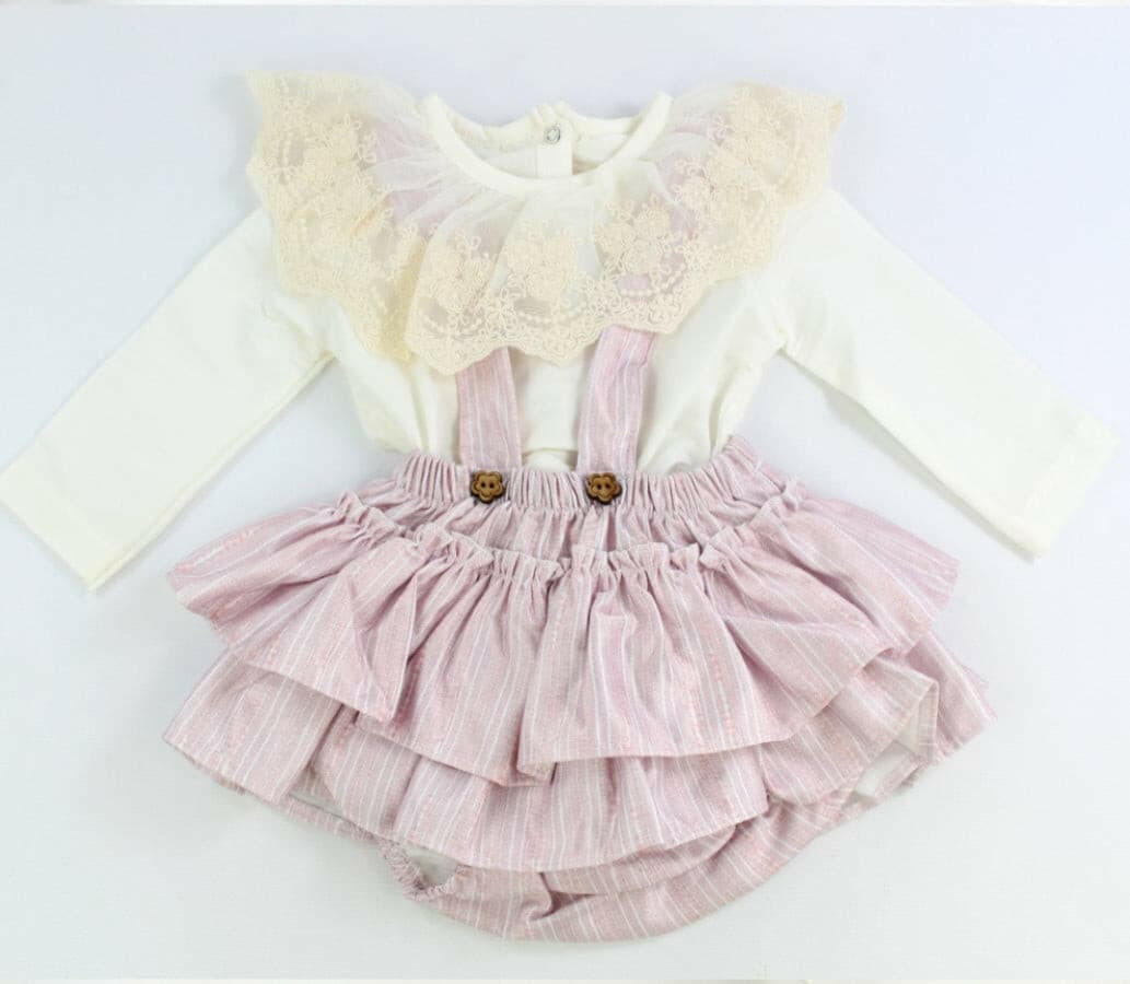 Mädchen Kleid mit Volants-Rosa 3003.