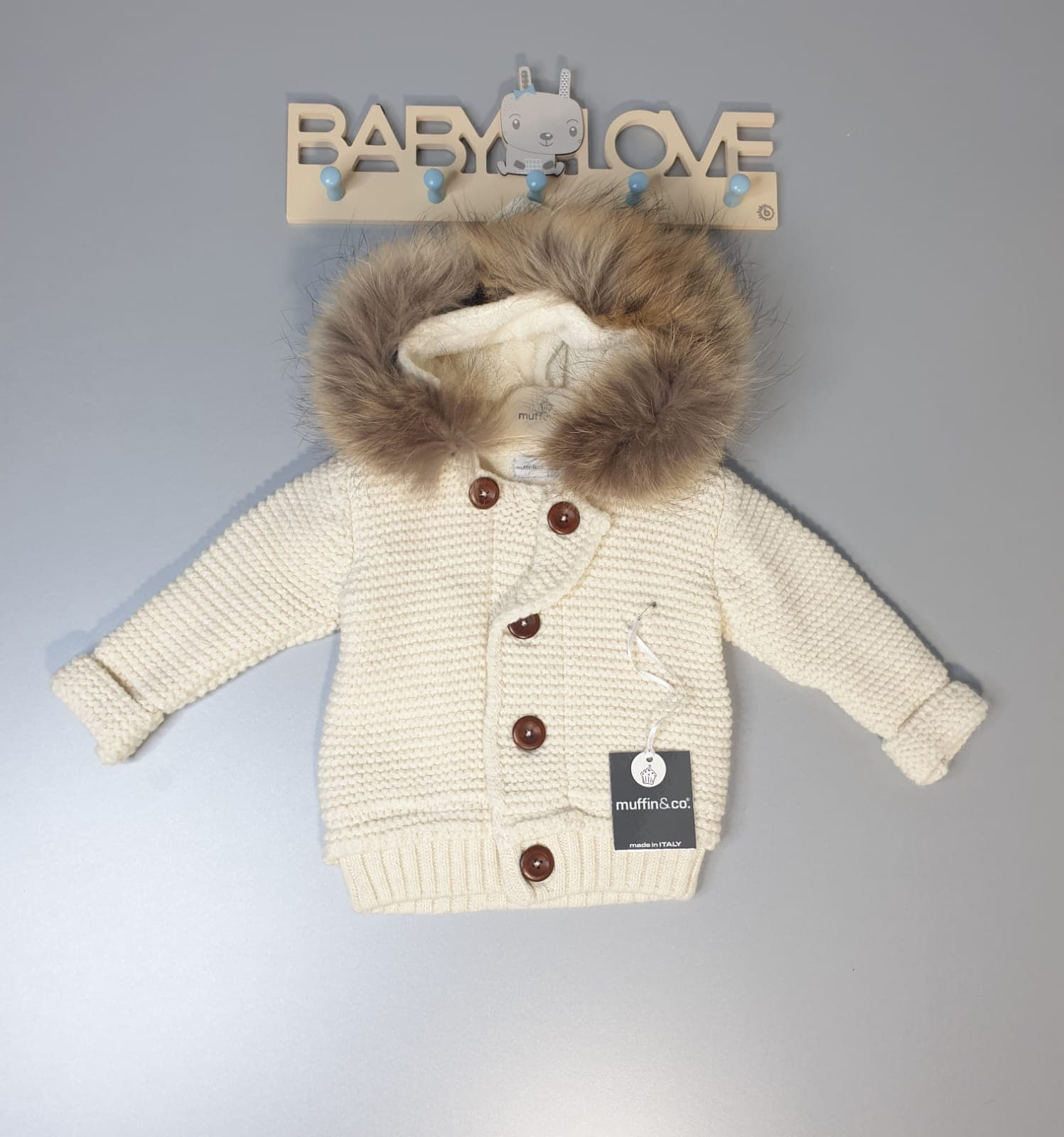 Muffinandco hooded fur collar cardigan muffinandco