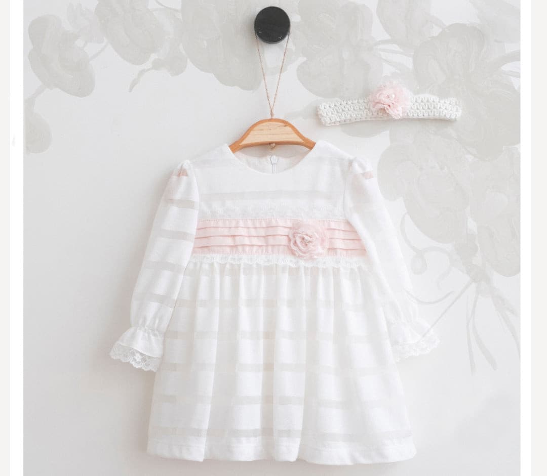 Jacquard-Kleid mit langen Ärmeln und Strinband 3466-ekru muffinandco.