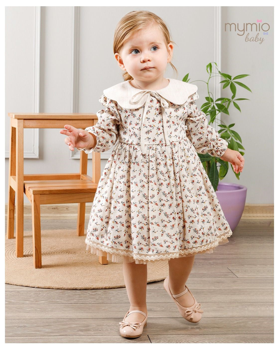 Natürliches Kleid mit Blumenmotiv für Baby Girls (3633)