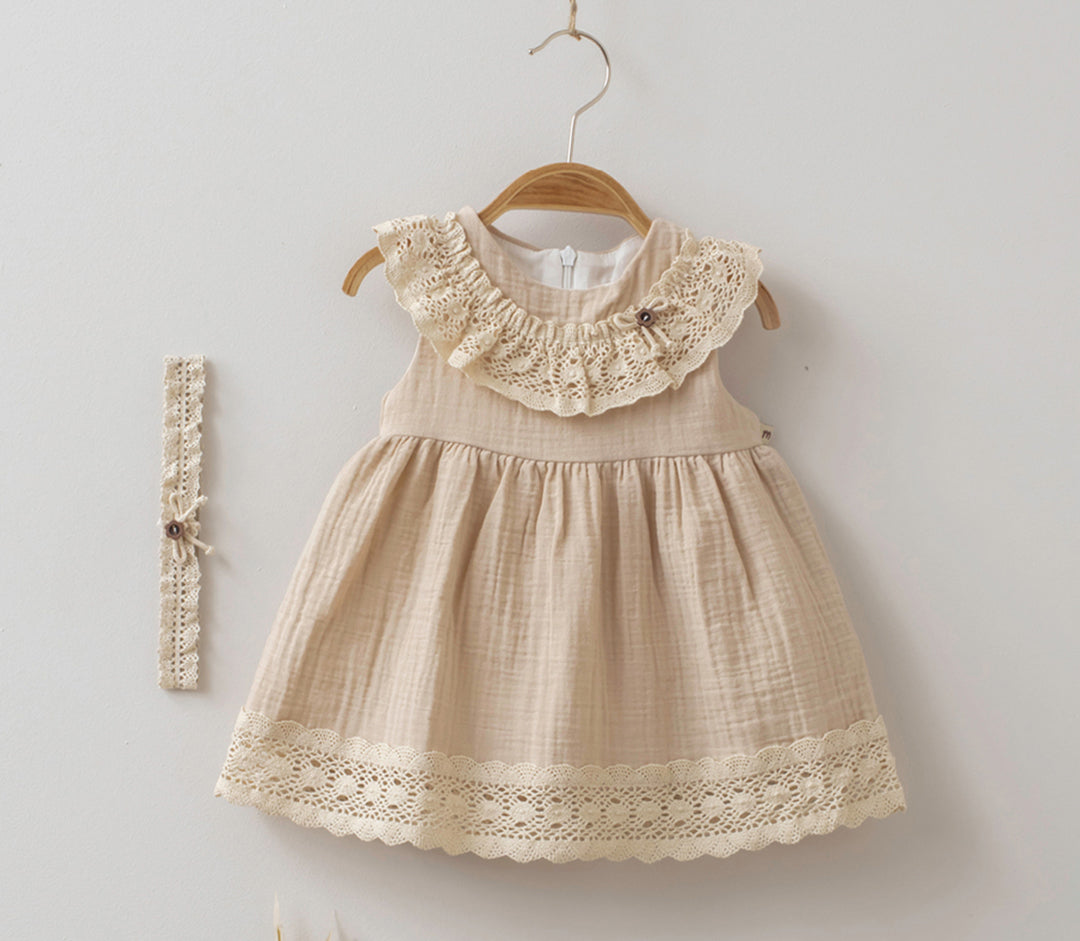 Baby Mädchen Musselin Kleid mit Stirnband – 3644