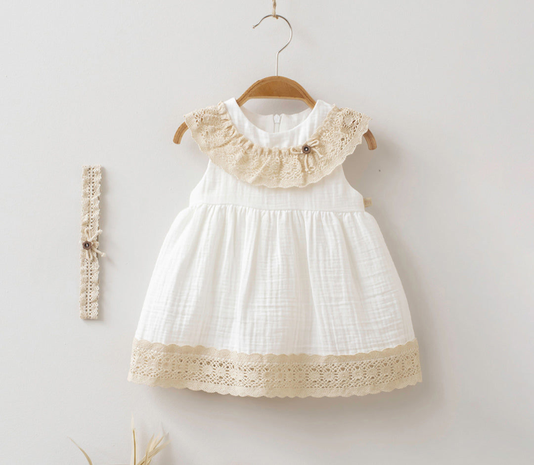 Baby Mädchen Musselin Kleid mit Stirnband – 3644