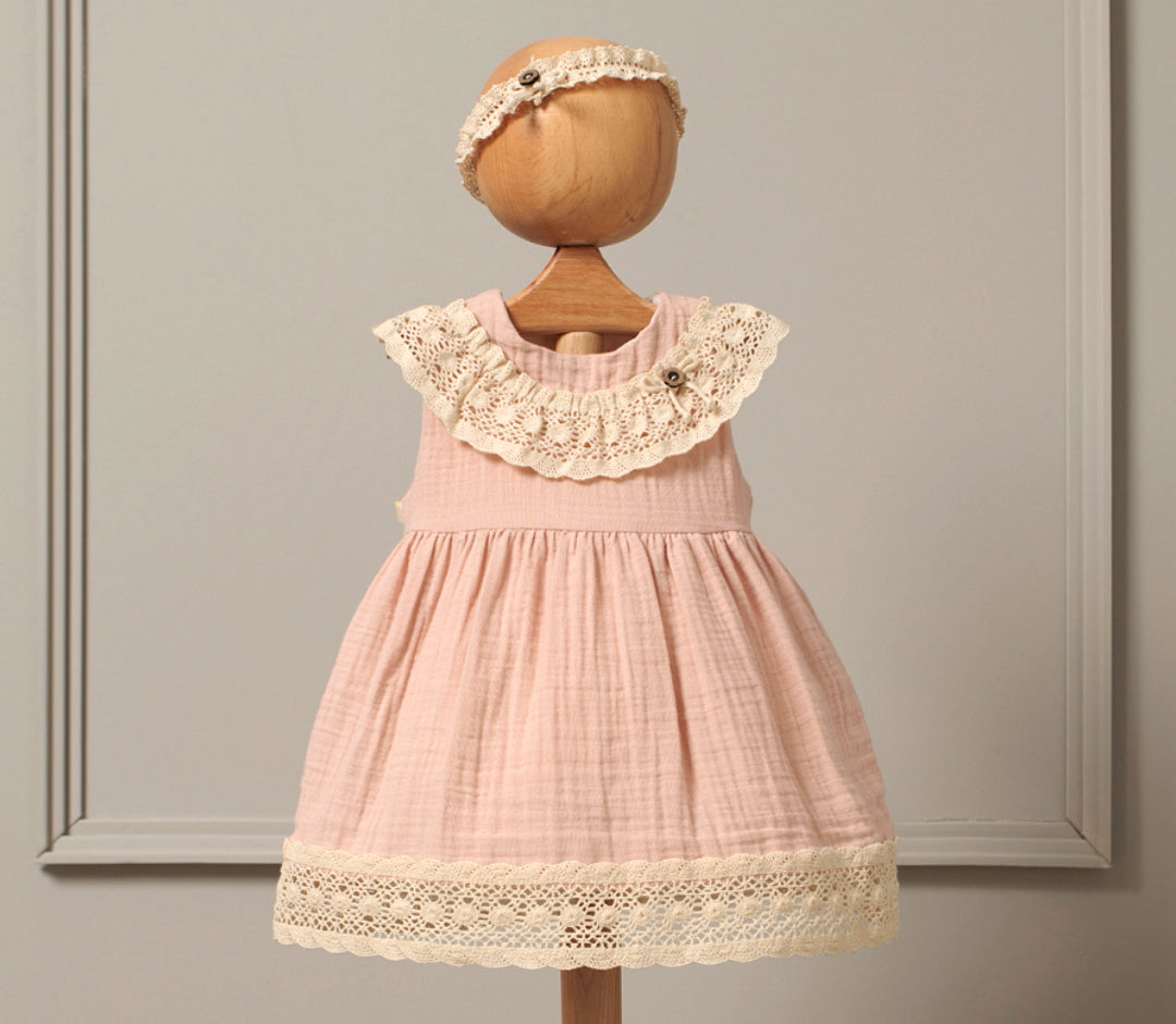Baby Mädchen Musselin Kleid mit Stirnband – 3644