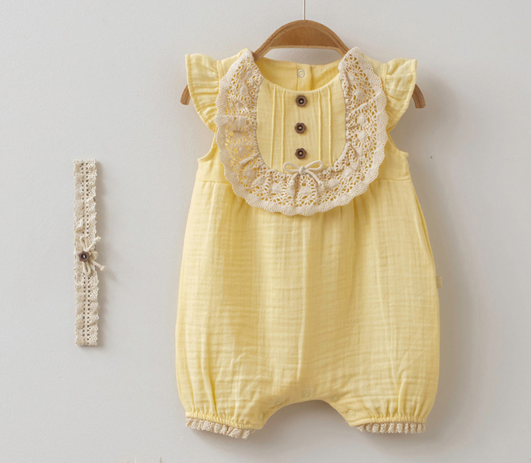 Baby Mädchen Musselin Overall mit Stirnband – 100% Baumwolle