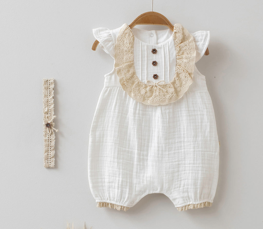 Baby Mädchen Musselin Overall mit Stirnband – 100% Baumwolle