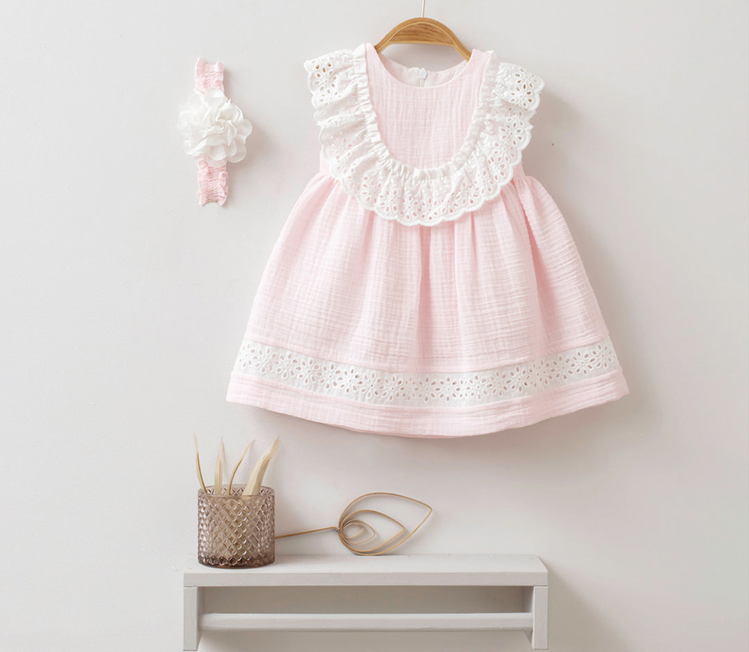 Muslin summer dress with lace and headband - 3658