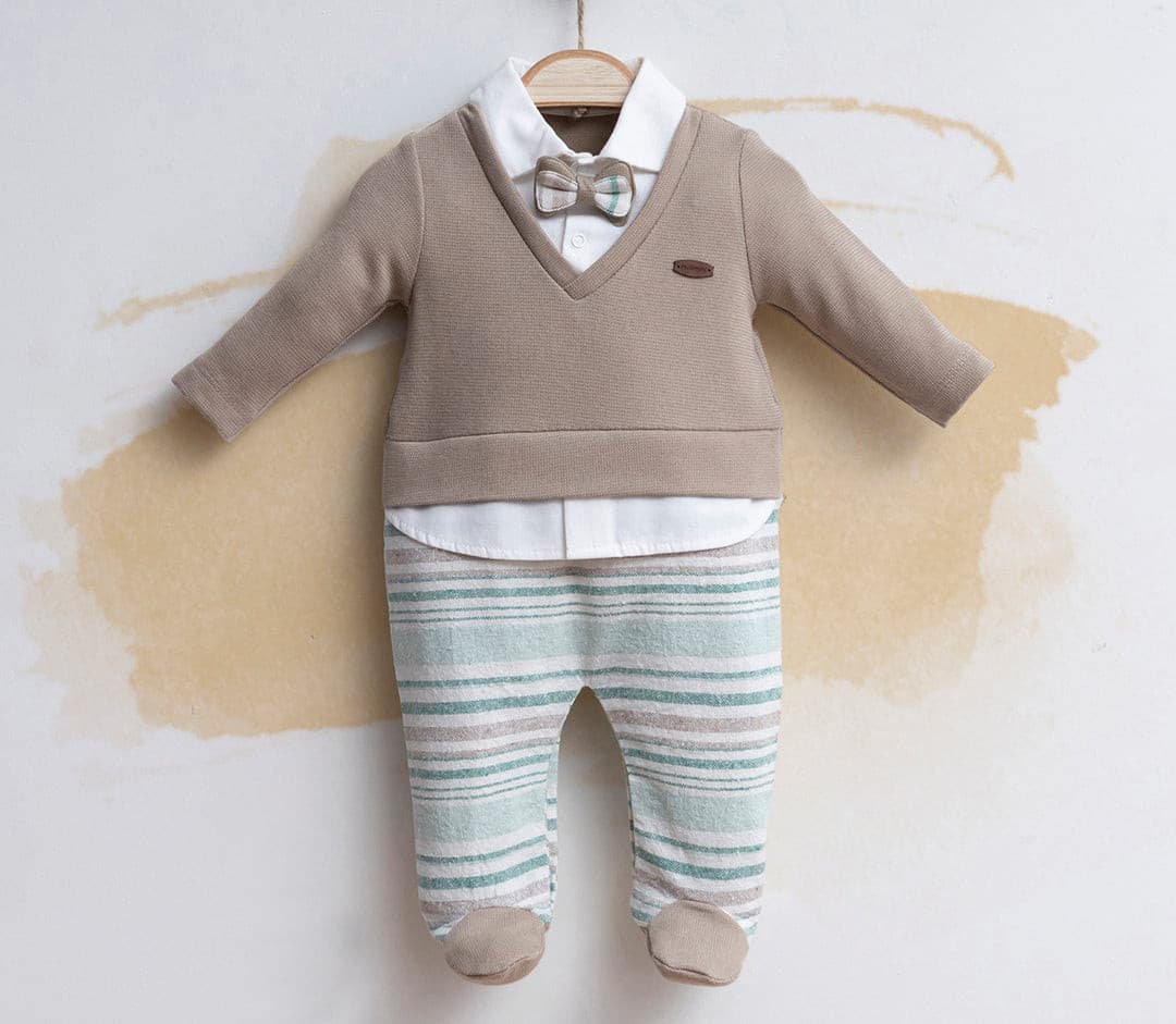 Gestreifter Strampler "Cool" mit aufgenähtem Pullover für Jungen-5271