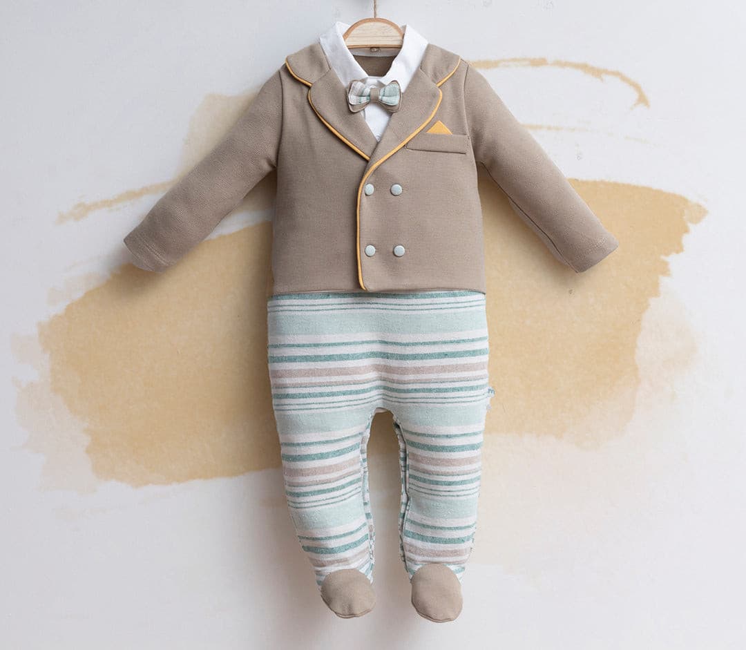Gestreifter Strampler "Gentleman" mit aufgenähter Jacke und Füßen-5272
