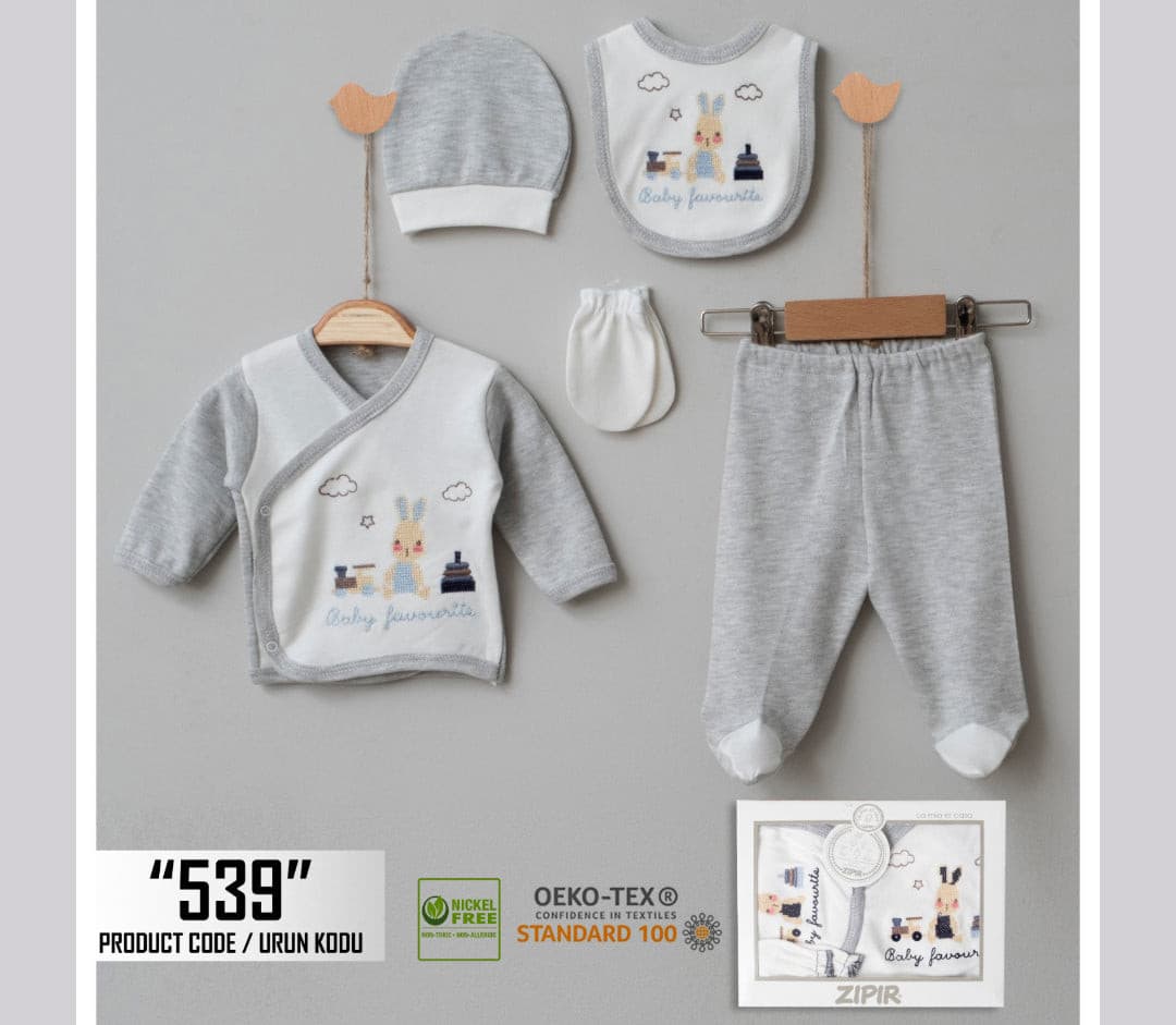 Neugeborenen Set 5 Tlg Jungen 'Grau mit Hase'-539