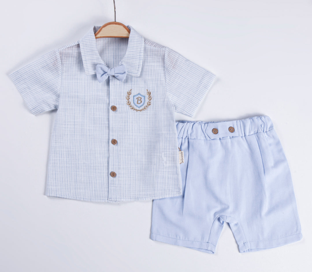 Baby Boys 3-tlg. Set Hemd & Shorts mit Fliege – 100% Baumwolle (620)