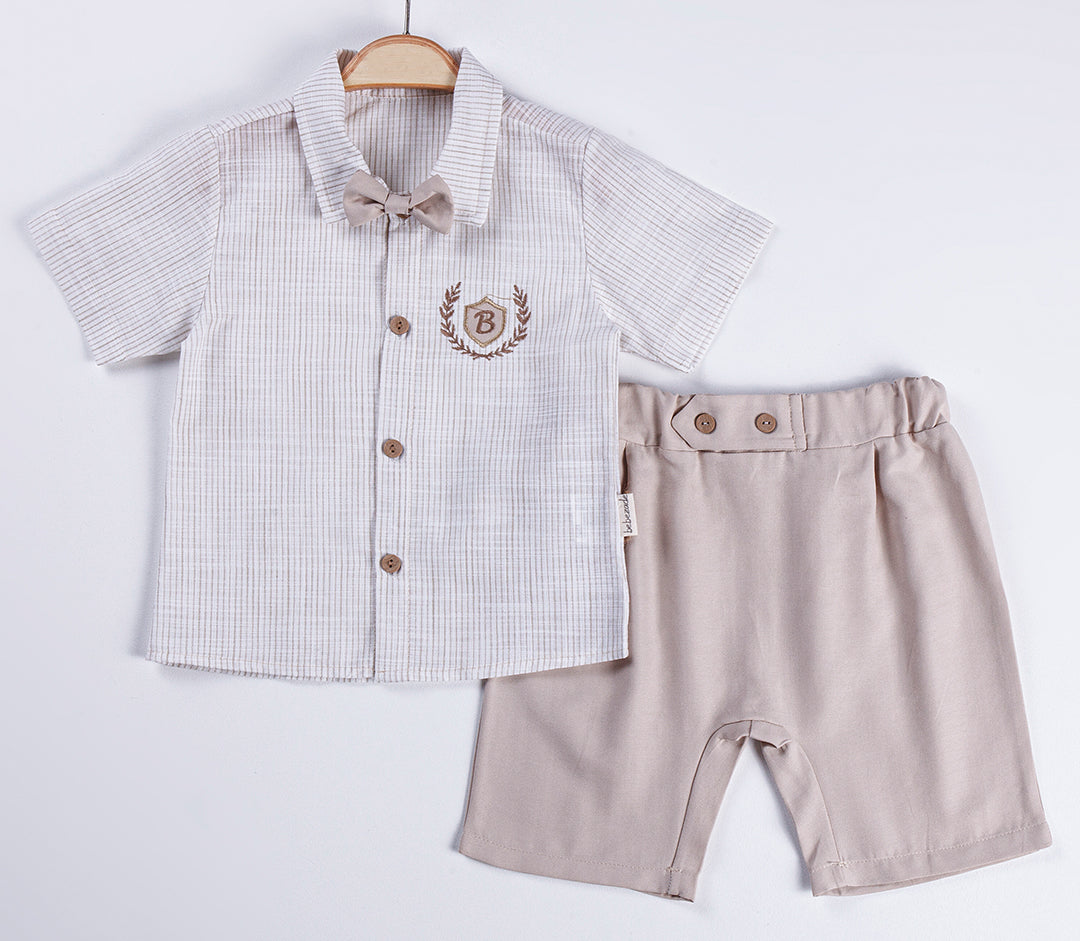 Baby Boys 3-tlg. Set Hemd & Shorts mit Fliege – 100% Baumwolle (620)