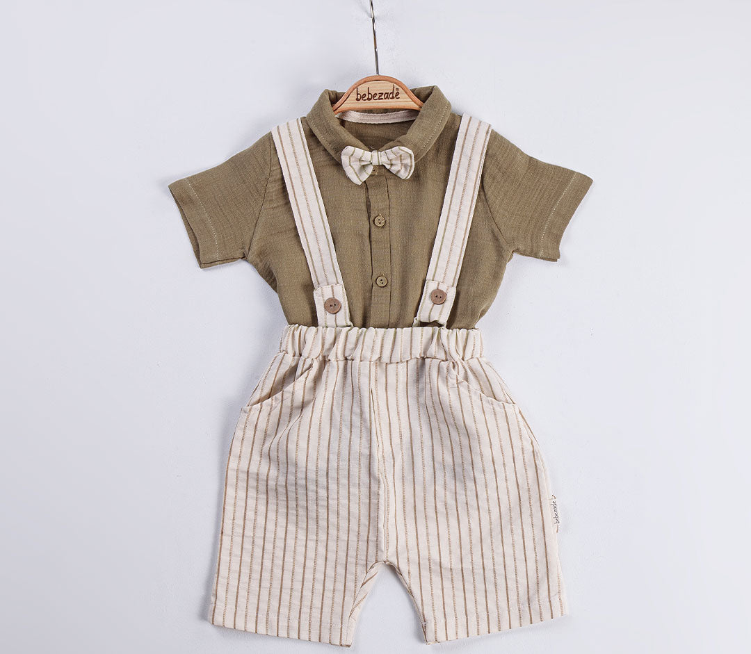 Baby Jungen Latzhose mit Hemd im Set „Streifen“ – 100% Baumwolle