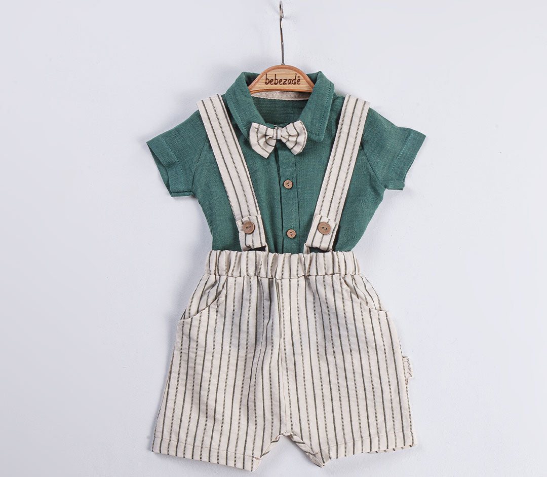 Baby Jungen Latzhose mit Hemd im Set „Streifen“ – 100% Baumwolle
