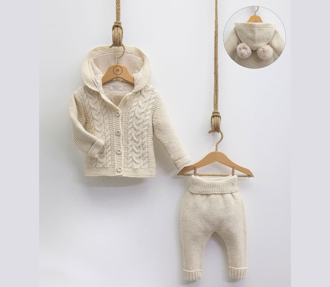 Nipperland Strickset 2-Tlg. mit Bommeln für Mädchen und Jungen-7041