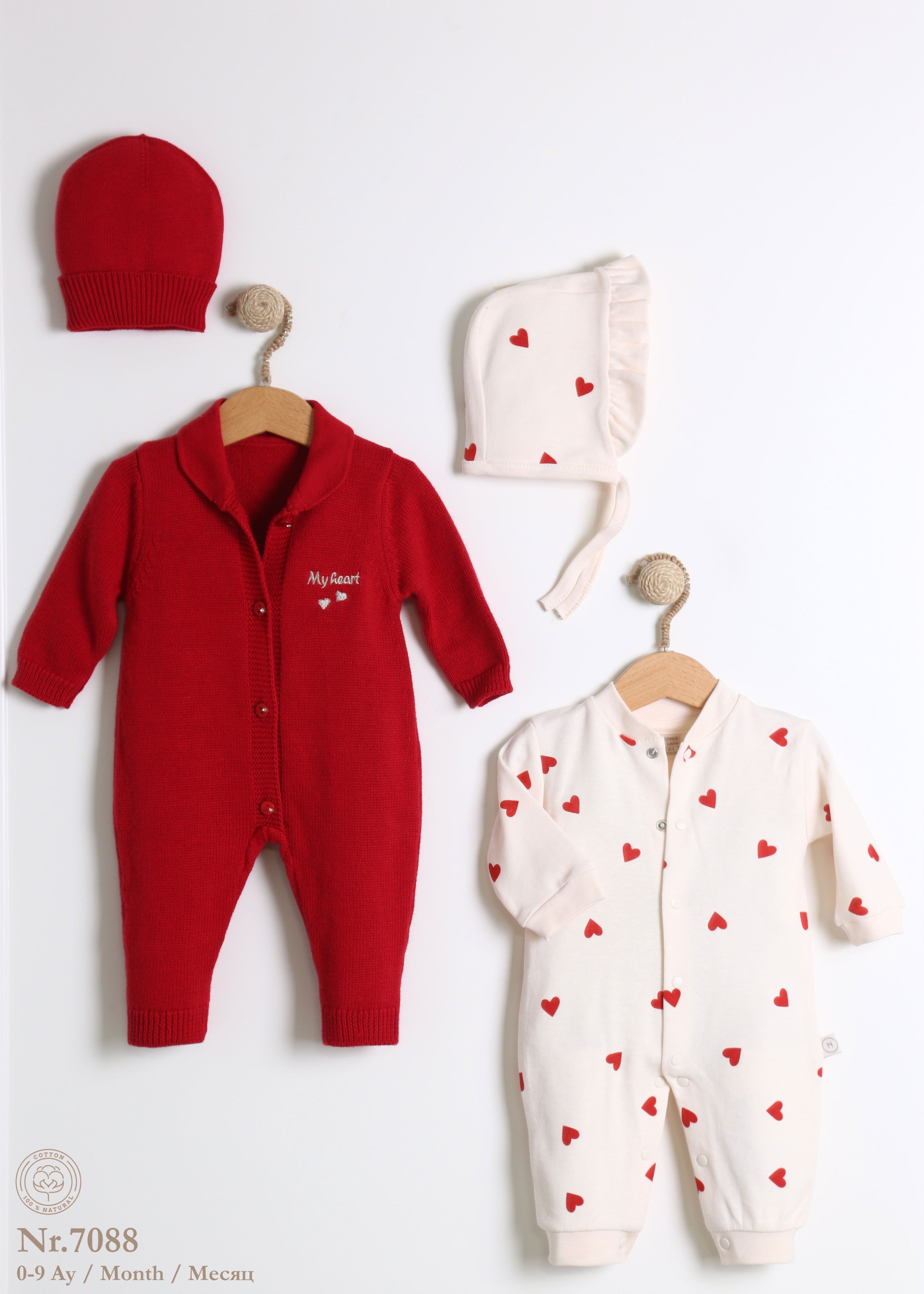Nipperland 4 pieces. Set made of pure organic cotton "Hearts" - 7088