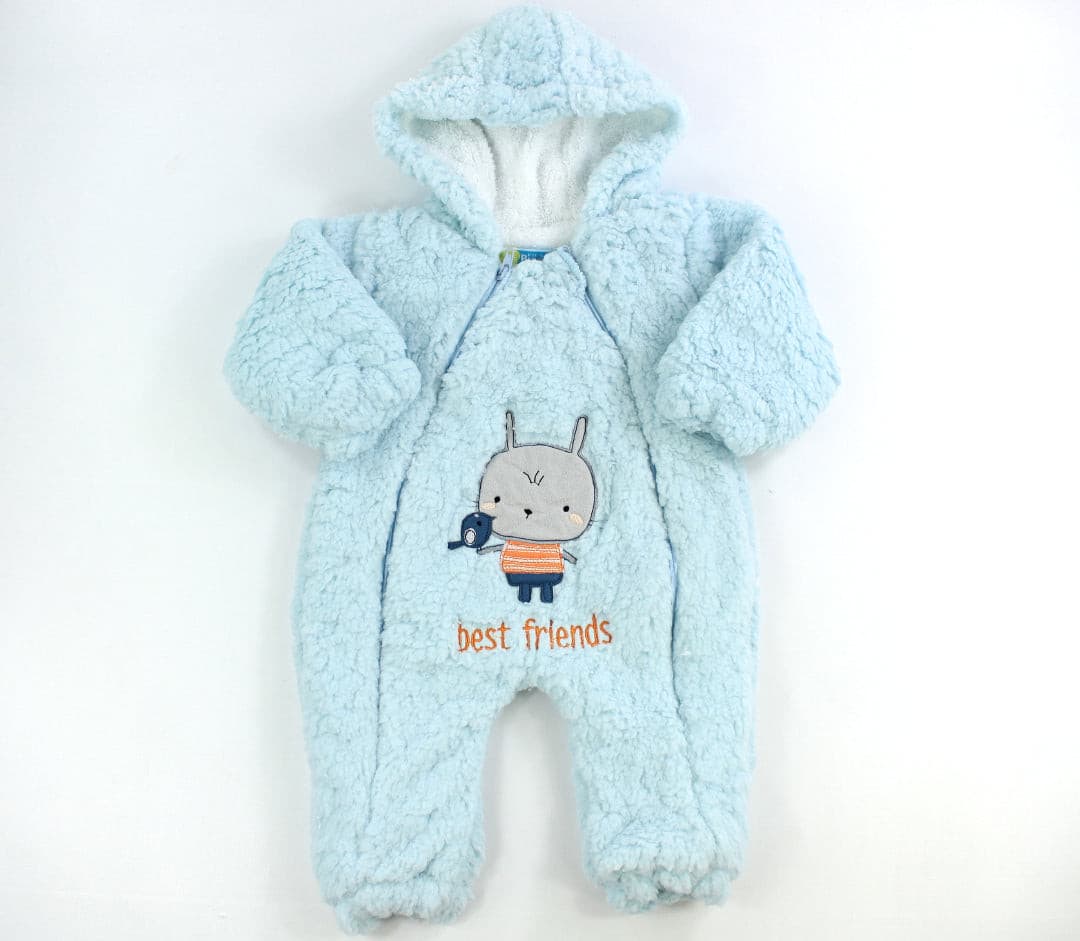 Plüschstrampler "Best Friends" mit Kapuze für Jungen hellblau-7211